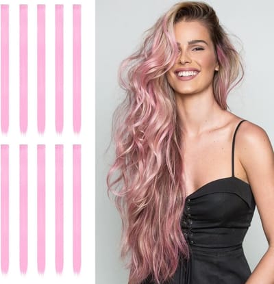 10 Stuks Roze Haarextensions van 56 cm, Stevig en Recht, Clip-In Haaraccessoires voor Meisjes en Vrouwen, Perfect voor Feestjes en Evenementen