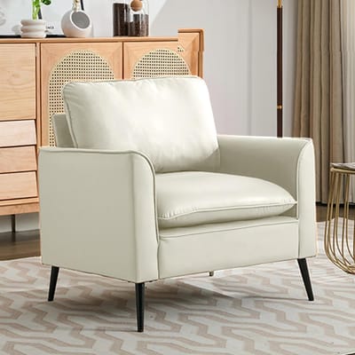 STILVORA Fauteuil - 1-Zits Vrijetijdsstoel - Comfortabele Rugsteun - Voor Woonkamer Slaapkamer Of Balkon - Kunstleer Wit