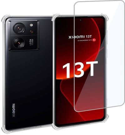 Geschikt voor Xiaomi 13T Hoesje + Screenprotector – Gehard Glas Cover + Shock Proof Case – Transparant