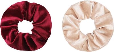 Jumalu scrunchie velvet haarwokkel haarelastiekjes - bordeaux en beige - 2 stuks