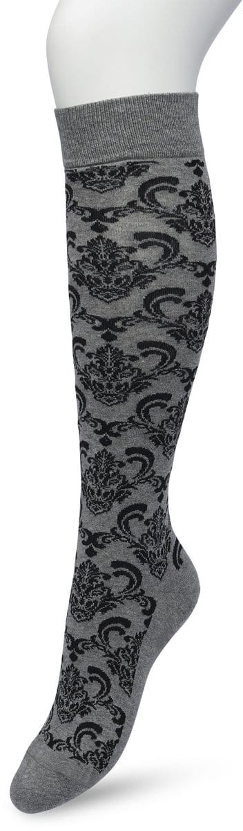 Bonnie Doon Dames Bloemen Kniekousen Grijs maat 36/42 - Knie Kousen - Gebloemd Patroon - Bloemen Print - Uitstekend draagcomfort - Ornament Knee High - Kniesokken - Zakt niet af - OEKO-TEX - Grey Melange - BP221701.236