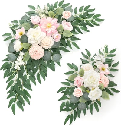 Bloem Swag Set - Decoratie Bloemen - Bruiloft Versiering - Flexibel Buigbaar - 66cm Hoog - Roze