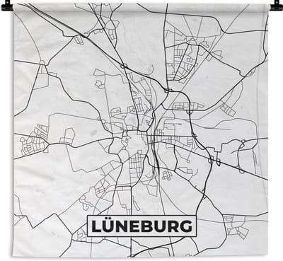 Wandkleed - Wanddoek - Lüneburg - Plattegrond - Kaart - Stadskaart - 180x180 cm - Wandtapijt