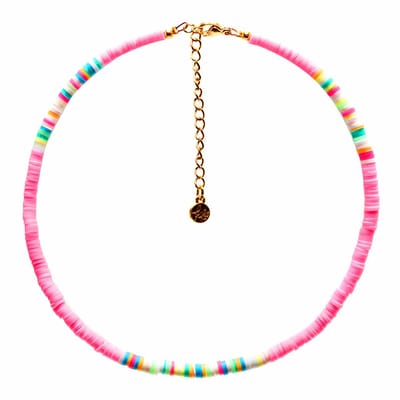 Kids Bijoux - platte kralen surf ketting - lengte 28-34 cm - jongen - meisje – roze