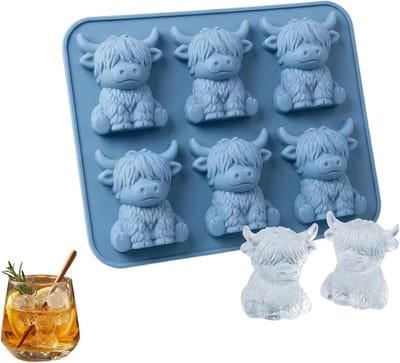 Cow siliconen ijsblokjesvorm, 6 holtes, BPA-vrij, voor whisky, cocktails, chocolade, gelei, herbruikbaar, originele mini-molen, cadeau voor Moederdag (blauw)
