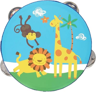 Houten Tamboerijn - Baby Instrument - Muziek Ontdekken - Heldere Klank - 15 x 5 cm - Dierenprint