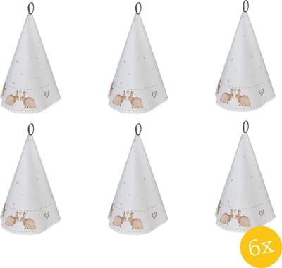 Clayre & Eef Theedoek set van 6 stuks Ø 80 cm Wit Bruin Katoen Rond Konijn Keukenhanddoek