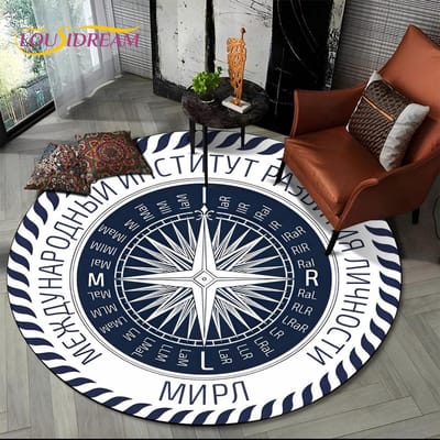 3D Retro Kompas Serie Cirkel Vloerkleed, Rond Tapijt Vloerkleed voor Woonkamer Slaapkamer Bank Voetkussen Decor Antislip Vloermat Cadeau Diameter 60cm
