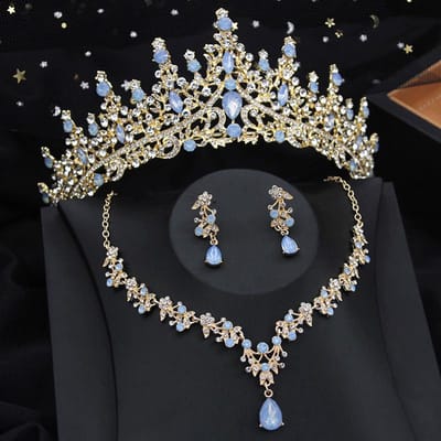 3-delige bruidskroon sieradenset voor dames, prinsessentiara set, ketting, oorbellen, bruidssieraden, kostuumaccessoires gray