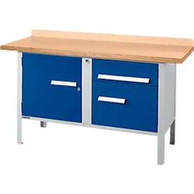 Box-type werkbank Schäfer Shop Select PWi 150-3, beuken multiplex blad, tot 750 kg, B 1500 x D 700 x H 840 mm, gentiaanblauw