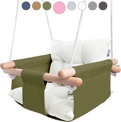 Babyschommel - Hangstoel kind - Binnen en buiten - 5-punts veiligheidsgordel - 40 x 40 cm - Groen