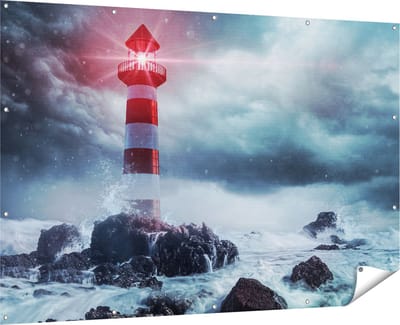 Gards Tuinposter Vuurtoren tijdens een Storm - 180x120 cm - Tuindoek - Tuindecoratie - Wanddecoratie buiten - Tuinschilderij