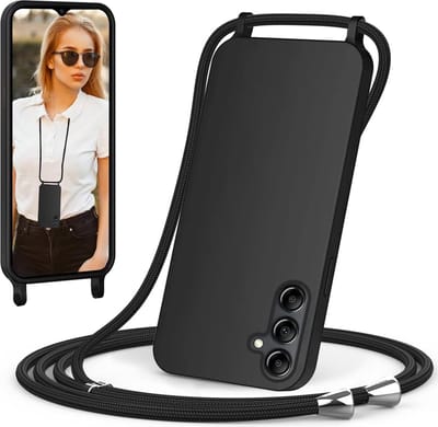 Casemania Hoesje Geschikt voor Samsung Galaxy S24 - Zwart - Siliconen Back Cover met Koord - Telefoonhoesje met Koord - Crossbody Lanyard Cord Case