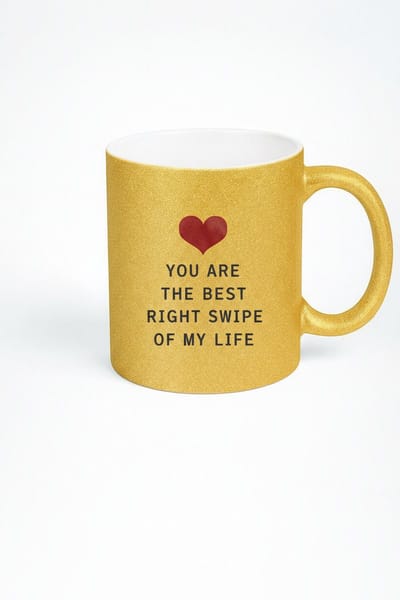 Gouden Glitter Mok 'Best Right Swipe' - Liefdes Mok Cadeau voor Relatie & Valentijn