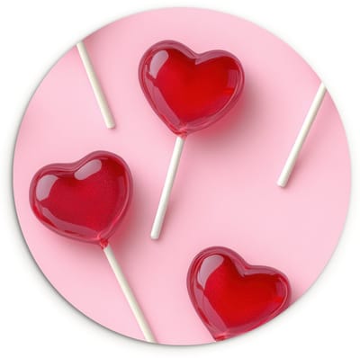 WallCircle® Wandcirkel 120x120 cm - Muurcirkel Lollies - Hartjes - Roze - Muurdecoratie woonkamer - Wanddecoratie slaapkamer - Kamer decoratie accessoires - Ronde schilderijen XXL
