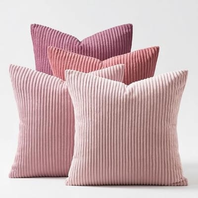 Set van 4 ribfluwelen kussenhoezen 40x40 cm roze kleurverloop gestreept voor bank slaapkamer woonkamer