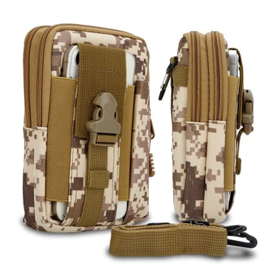 Hoesje geschikt voor Alcatel 5 in beige camouflage tactische mobiele telefoon molle EDC etui compatibel schoudertache militaire riem case cover