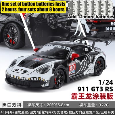 1:24 Porsche 911 Gt3 Rs Tyrannosaurus Rex Geschilderd Gemodificeerd Race Legering Metaal Diecast Modelauto Verzamelingen Hobby Display Cadeaus