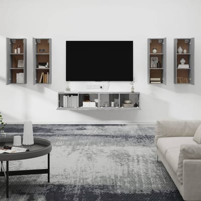 vidaXL - 6-delige - Tv-meubelset - bewerkt - hout - grijs - sonoma - eikenkleurig