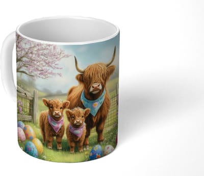 Mok - Koffiemok - Schotsehooglanders - Paaseieren - Lente - Mokken - 350 ML - Beker - Koffiemokken - Theemok