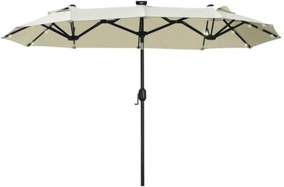 MakkelijkMooi Dubbele Parasol met LED-verlichting en Zonnepaneel - Parasol - Verstelbare kantelhoek - 292 x 150 x 218 cm (LxBxH)