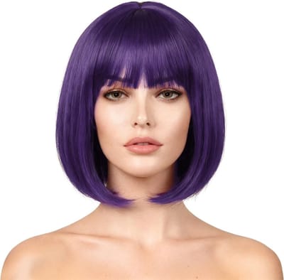 Korte Bob Peruk met Pony, 30 cm Synthetische Peruk voor Vrouwen en Meisjes, Warmtebestendige Kleurrijke Peruk voor Feest en Cosplay (Paars)