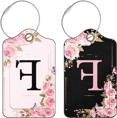 Persoonlijke Luggage Tags met Initialen - PU Leren Kofferlabels voor Vrouwen en Meisjes, Reisaccessoires en Identificatie Tags