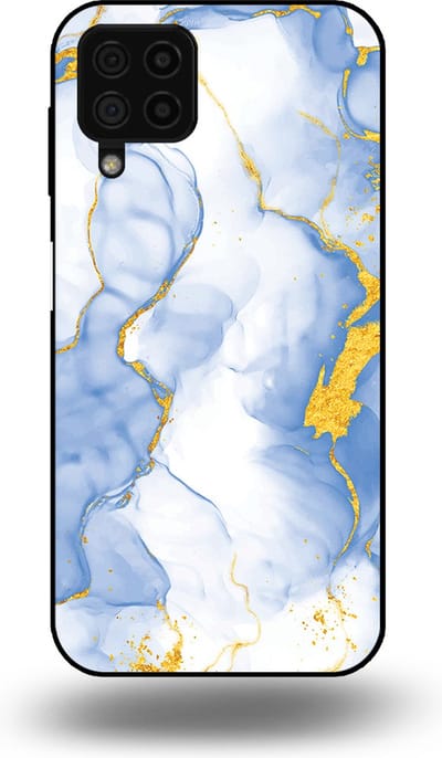 Smartphonica Telefoonhoesje Geschikt voor Samsung Galaxy A22 4G met Lichtblauw Goud Marmer Opdruk - TPU Backcover Case Lightblue Gold Marble Design geschikt voor Samsung Galaxy A22 4G