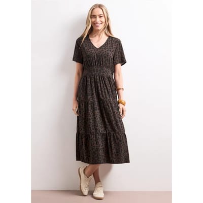 Midi-jurk met print en smokdetail