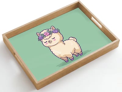 Dienblad hout 50x35 cm - Schootdienblad - Alpaca - Groen - Bloemendiadeem - Borrelplank rechthoek - Plateau dienbladen