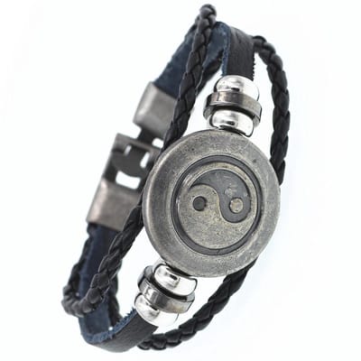 Stoere Heren Armband Leer - Yin Yang - Leer met Metalen Accenten - Armbanden - Papa Cadeau Voor Mannen - Vaderdag