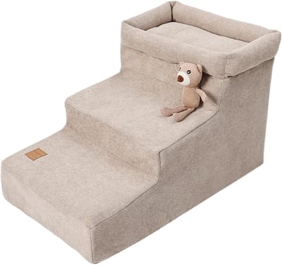 Hondentrap, 60 cm, antislip, opvouwbare huisdierladder, fleece polyester, stabiele klimhulp, met opbergruimte voor kleine honden en katten, ideaal voor bank, bed, auto, woonkamer, slaapkamer