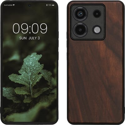 kwmobile telefoonhoesje geschikt voor Xiaomi Redmi Note 13 Pro 5G / Poco X6 5G - Hoesje met bumper in donkerbruin - Backcover - hout
