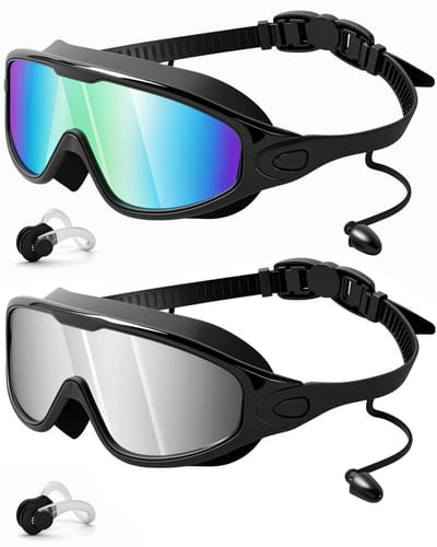 Zwembrillen - Zwem- en duikbrillen - 2-pack - Zwembrillen met breed gezichtsveld anti-condens en UV-bescherming - voor heren dames en kinderen - 2 stuks(Zwart goud, zwart zilver)