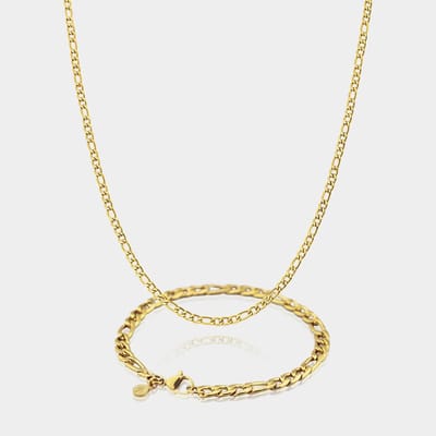 Figaro Ketting 3 mm x Figaro Armband 5 mm - Gouden Schakelketting en Schakelarmband Heren - 50/19 cm lang - Olympus Jewelry