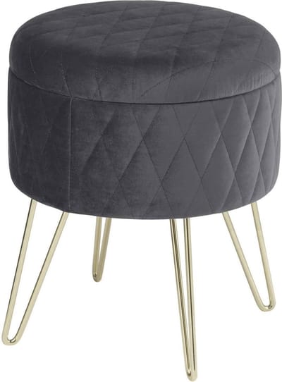 Poef Deluxe 31.5x31.5x36cm Donkergrijs - Velvet, Voetenbank met Opbergruimte en Opbergbox Hocker en Zitkist