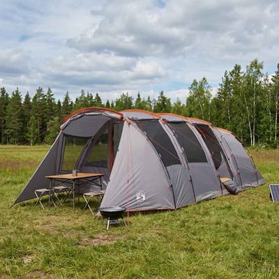 vidaXL - Tunneltent - 675 - x - 392 - x - 210 - cm - Grijs - en - Oranje
