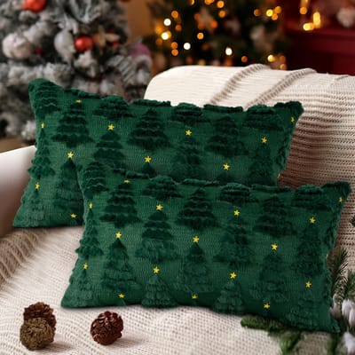 Dailygoods- Kerstkussenslopen 30 x 50 cm - Set van 2 - Pluche Kussenslopen - Kerstboom/Ster Patroon - Zacht - Decoratief voor Woonkamer/Slaapkamer - Kussensloop