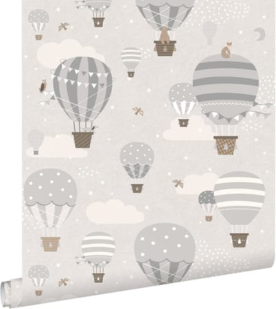 ESTAhome behang luchtballonnen grijs en bruin - 50 x 900 cm - 131344