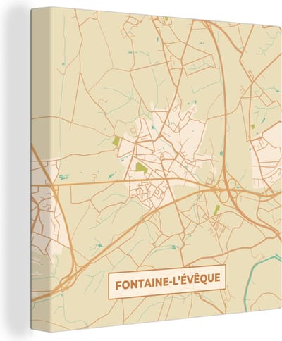 Canvas Schilderij Vintage - Fontaine-L'Évêque - Kaart - Plattegrond - Stadskaart - 20x20 cm - Wanddecoratie