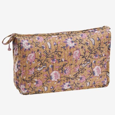 Madam Stoltz - Gevoerde toilettas - perzik bloemenprint - 30x9x20cm