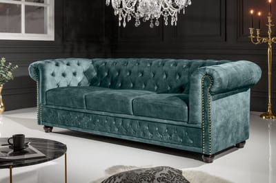 Chesterfield 3-zitsbank 205cm petrol fluweel gouden klinknagels loungebank met veerkern - 43091