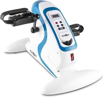 Klarfit Cycloony Beintrainer Pedaltrainer voor Muskelaufbau, 70 W Beintrainer voor zuhause, 12 Geschwindigkeitsstufen, Trainingscomputer, Vor / Rückwärtslauf, weiß blau – geschikt voor thuisfitness en sportschoolgebruik, duurzame constructie, eenvoud
