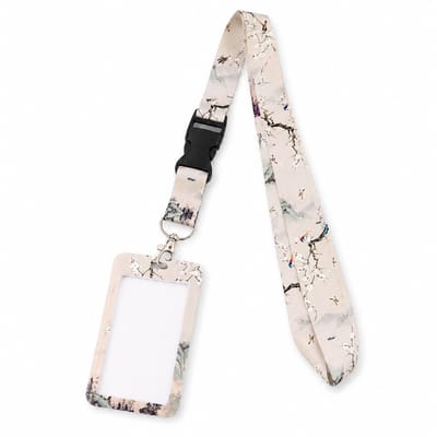 Travel Cords - keycord met pashouder Japanse Vogels - uitschuifbaar - eenzijdig transparant venster - lanyard - passen, sleutels en telefoon - met telefooncord - hardcase