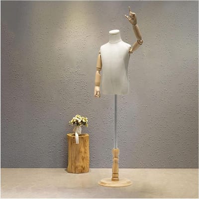 Naai-Etalagepop Voor Kinderen, Paspop Voor Kinderen, Torso Met Houten Ronde Basis, Hoogtebereik, Displaystandaard Voor Kinderetalagepoppen Voor Kleding In De Etalage,B,120#