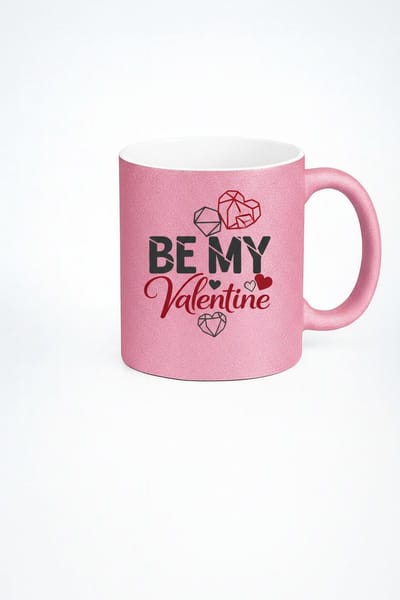 Roze Glitter Be My Valentine Mok met Harten Design - Valentijnscadeau