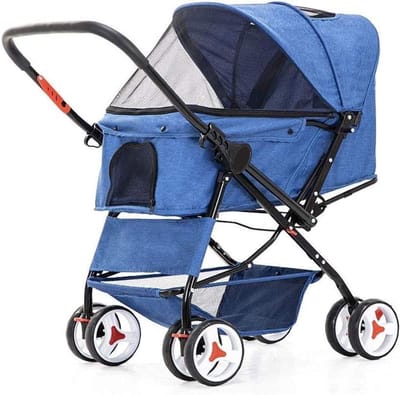 Huisdier Kinderwagen - Hondenbuggy - Buitenactiviteiten - Opvouwbaar Lichtgewicht - Tot 20 kg - Blauw