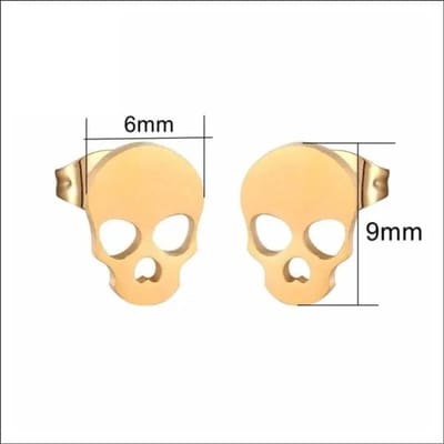 Aramat Jewels | Oorbellen | Stalen Doodshoofd Oorbellen | Goudkleurig-9x6mm | |8mm | Staal | Kinderen, Volwassenen | Verkleurd niet