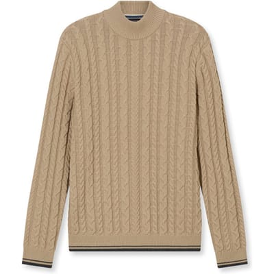 OLYMP modern fit trui wolmengsel - kabeltrui - turtleneck - beige