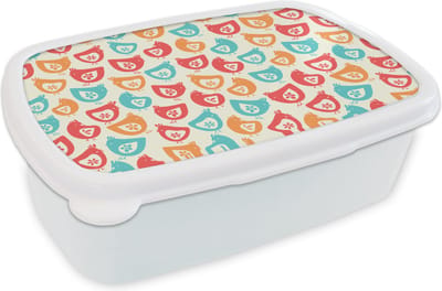 Broodtrommel Wit - Lunchbox Kip - Patroon - Bloemen - Brooddoos 18x12x6 cm - Brood lunch box - Broodtrommels voor kinderen en volwassenen